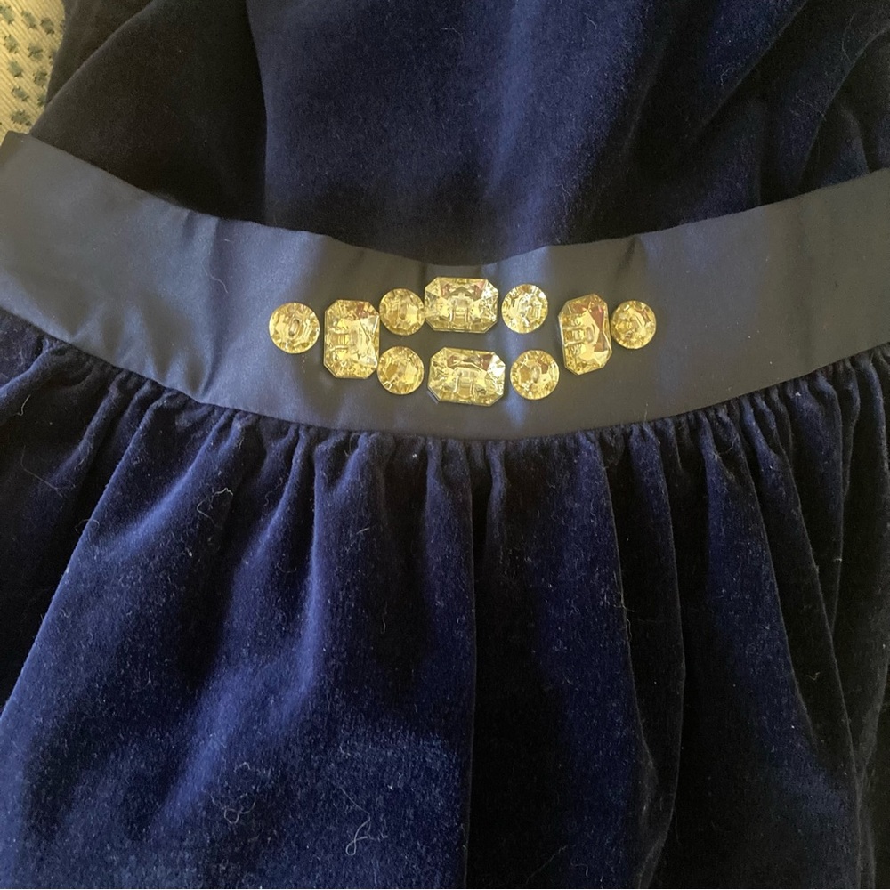 Gymboree Navy Blue Velvet‎ Party Dress  Size 8 w/ Satin Bow & Rhinestones - Picture 3 of 6